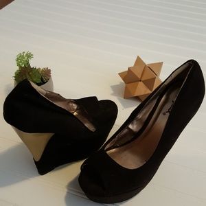 Black Suede Wedges NEW